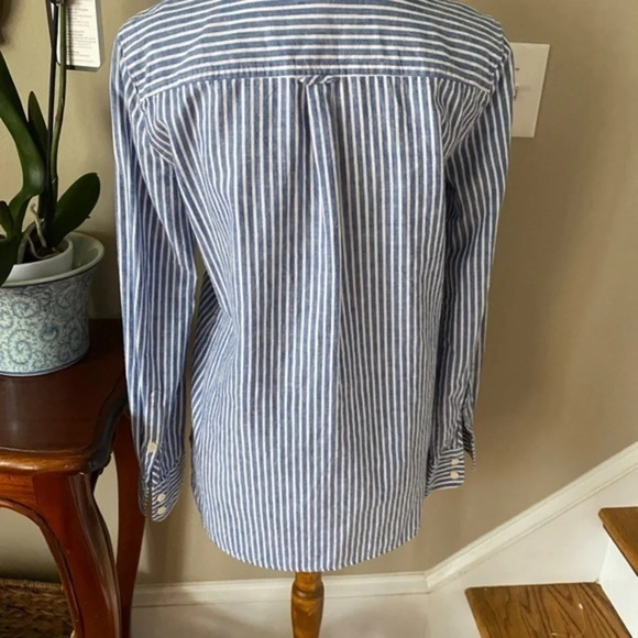 J. Crew Blue Striped Boy Fit Popover Button Down - Picture 5 of 8